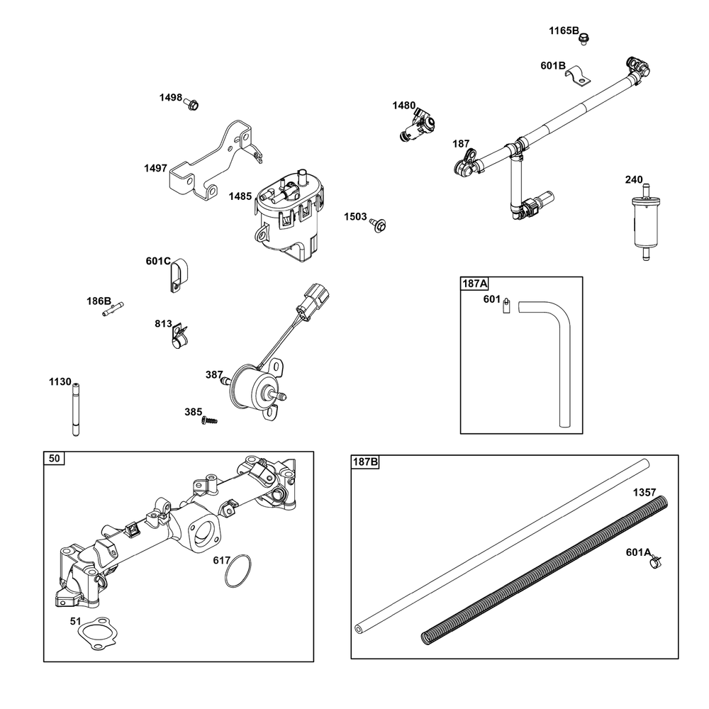 Fuel Supply Group Diagram and Parts List for 61A677-0100-J1  Briggs and Stratton Engine